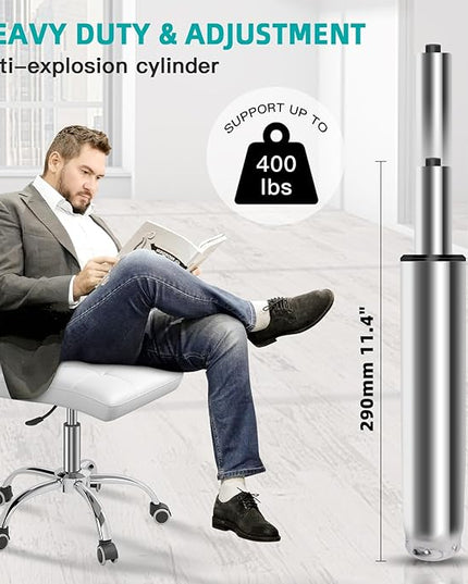 360° Office Desk Chair,PU Adjustable Rolling Task Chair with Backrest for Barber,Office,Home, Computer,360° Swivel,Armless (white) - LeafyLoom