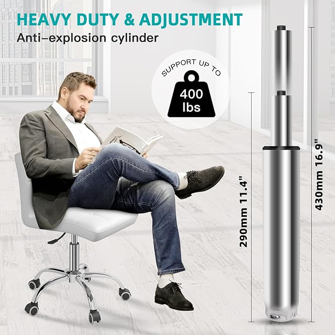 360° Office Desk Chair,PU Adjustable Rolling Task Chair with Backrest for Barber,Office,Home, Computer,360° Swivel,Armless (white) - LeafyLoom