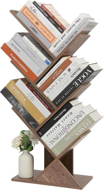 Labcosi 5 Tier Tree Bookshelf, Floor Standing Wood Tree Bookcase, Book Storage Rack for Books/CDs, Book Organizer Shelves for Home Office, Bedroom, Living Room - LeafyLoom