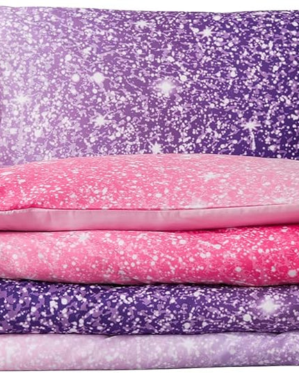 Holawakaka Kids Space Star Glitter Comforter Set Ombre Pink Purple Print Ombre Bedding Set Twin/Twin XL Size Girls Gradient Galaxy Dorm Bed Sets (Pink Purple,Twin) - LeafyLoom