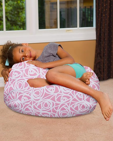 Posh Creations Bean Bag Chair for Kids, Teens, and Adults Includes Removable and Machine Washable Cover, Canvas Roses Pink, 27in - Medium - LeafyLoom