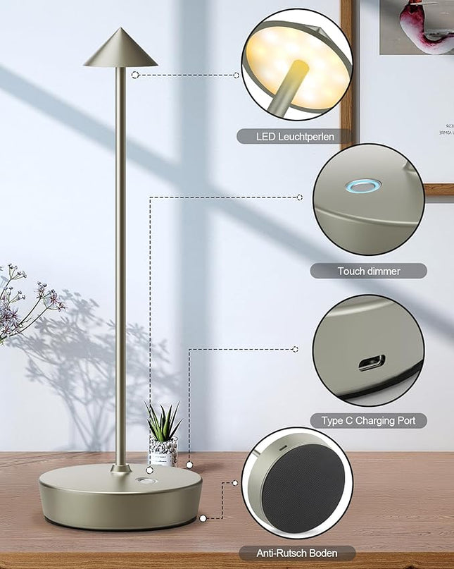 Cordless Table Lamps Rechargeable, 6000mAh Battery Operated LED Desk Lamp Outdoor Waterproof Portable Touch Dimmable Table Night Light for Patio Restaurant Dining Home Set of 2 Silver - LeafyLoom