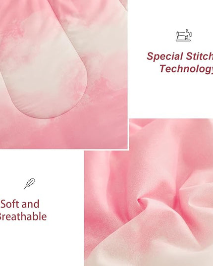 Dinjoy Girls Comforter Set Twin Size Colorful Rainbow Ombre Pink Bedding Set Gradient Soft Lightweight 6 Pieces Bed in A Bag for Kids Teen Women(1 Comforter, 1 Flat Sheet, 1 Fitted Sheet) - LeafyLoom