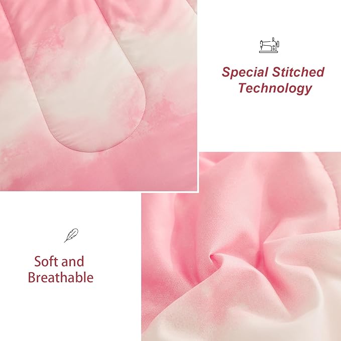 Dinjoy Girls Comforter Set Twin Size Colorful Rainbow Ombre Pink Bedding Set Gradient Soft Lightweight 6 Pieces Bed in A Bag for Kids Teen Women(1 Comforter, 1 Flat Sheet, 1 Fitted Sheet) - LeafyLoom