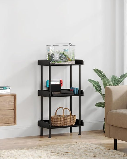 Bookshelf Small Book Shelf - 3-Tier Wood Bookcase Industrial Bookshelf with Edge Protection Metal Standing Book Shelves Display Book Rack for Living Room Bedroom Home Office (Black) - LeafyLoom