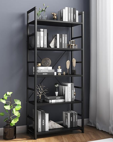 COTUBLR 5 Tier Bookshelf 24 Inch Bookcase Book Shelf Organizer Modern Tall Bookshelf Book Case Ladder Bookshelves Book Storage for Bedroom, Living Room, Home Office, Kitchen (Black) - LeafyLoom