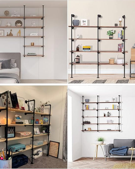 Pynsseu Industrial Iron Pipe Shelf Wall Mount, Farmhouse DIY Open Bookshelf, Pipe Shelves for Kitchen Bathroom, bookcases Living Room Storage, 3Pack of 5 Tier. - LeafyLoom