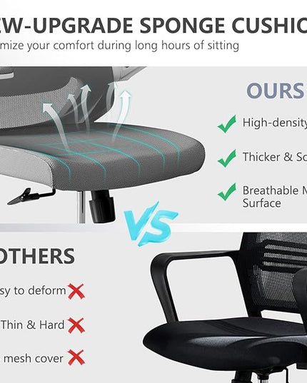 Office Chair with 350LBS Capacity, Ergonomic Comfort Home Desk Chair, Mid Back Gaming Chair with Wheels, Adjustable Height, Lumbar Support, Flip-up Armrest - LeafyLoom