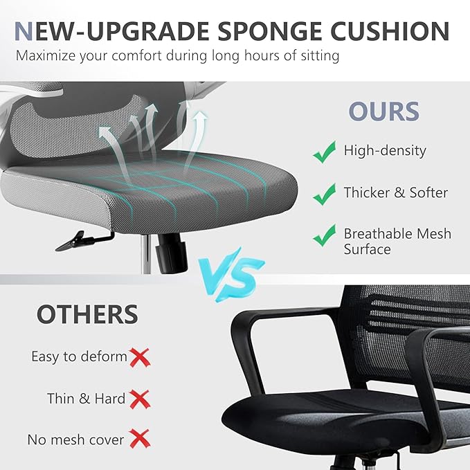 Office Chair with 350LBS Capacity, Ergonomic Comfort Home Desk Chair, Mid Back Gaming Chair with Wheels, Adjustable Height, Lumbar Support, Flip-up Armrest - LeafyLoom