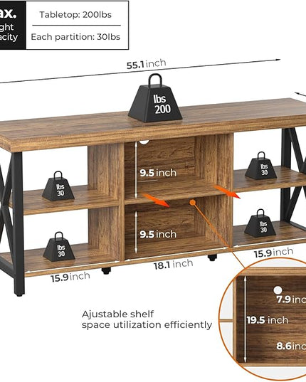 GreenForest TV Stand for TV up to 65 inches, Entertainment Center with 6 Storage Cabinet for Living Room, 55 inch Farmhouse Television Stands Console Table, TV stands for Living Room, Walnut - LeafyLoom