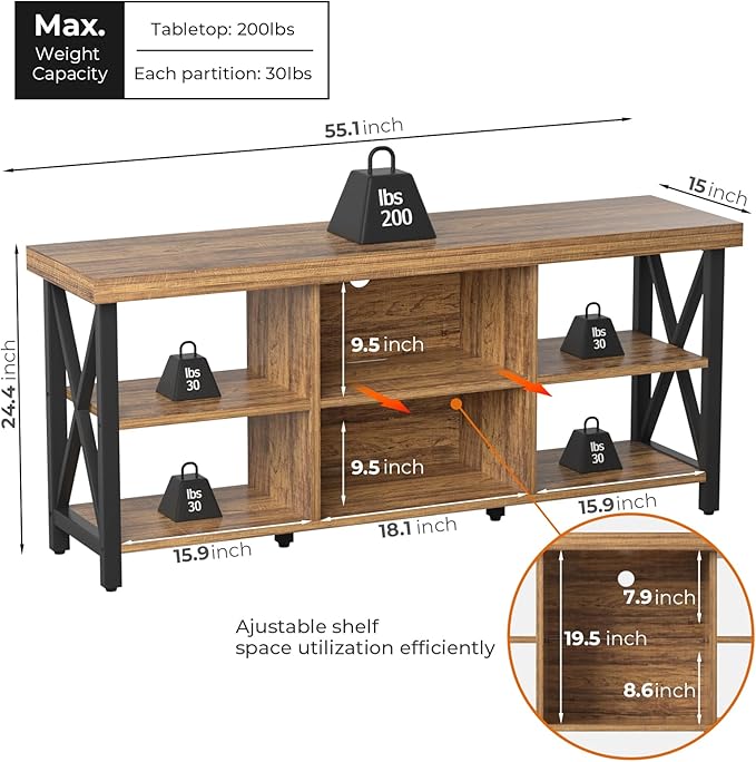 GreenForest TV Stand for TV up to 65 inches, Entertainment Center with 6 Storage Cabinet for Living Room, 55 inch Farmhouse Television Stands Console Table, TV stands for Living Room, Walnut - LeafyLoom