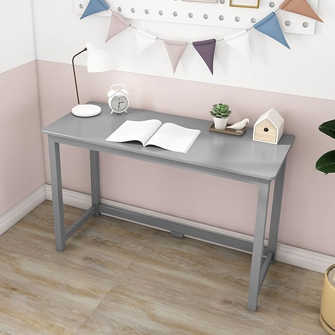 Max & Lily Solid Wood Desk, 47 Inches, Grey - LeafyLoom