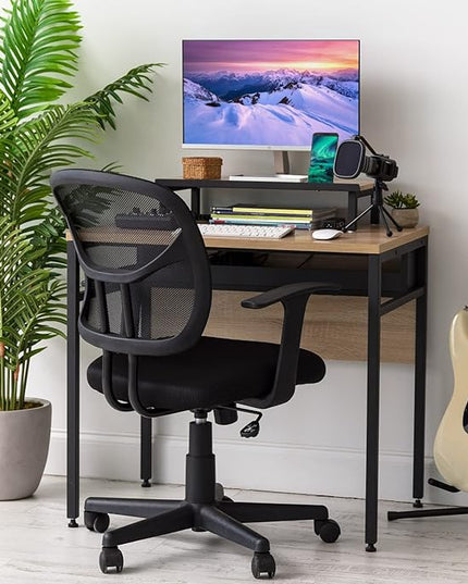 IRIS OWDN-8862 Computer Desk with Organizer, Monitor Stand, and Cable Tray, 31" - Rustic, Wood - LeafyLoom