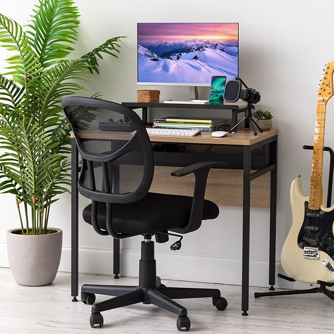 IRIS OWDN-8862 Computer Desk with Organizer, Monitor Stand, and Cable Tray, 31" - Rustic, Wood - LeafyLoom