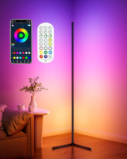 Corner Floor Lamp, 65" Smart RGB Color Changing LED Floor Lamp with APP and Remote Control, Modern Mood Lighting Corner Lamp with Music Sync, DIY Mode & Timing for Living Room Gaming Room - LeafyLoom