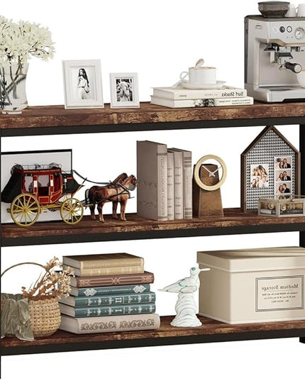 BON AUGURE Industrial Sofa Console Table for Entryway, 3 Tier Foyer Table for Hallway, Rustic Hall Tables Behind Couch (47 Inch, Rustic Brown) - LeafyLoom