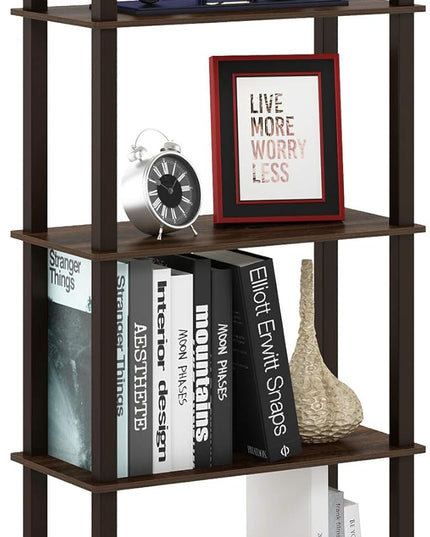 Furinno Turn-N-Tube 5-Tier Multipurpose Shelf / Display Rack / Storage Shelf / Bookshelf, Square Tubes, Walnut/Brown - LeafyLoom