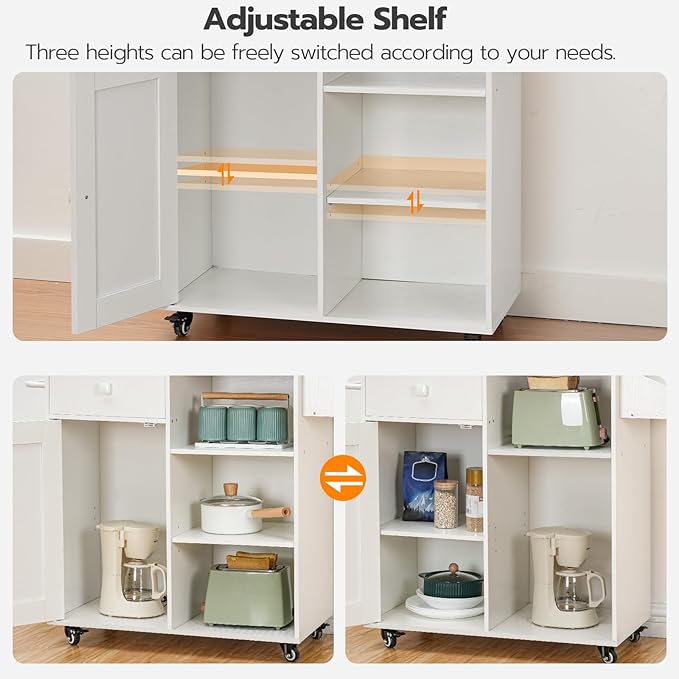 HOOBRO Kitchen Island, Storage Cabinet with Drawer, Kitchen Cart with Spice and Towel Rack, Saving Space, Easy Assembly, for Living Room, White and Natural WN12ZD01 - LeafyLoom