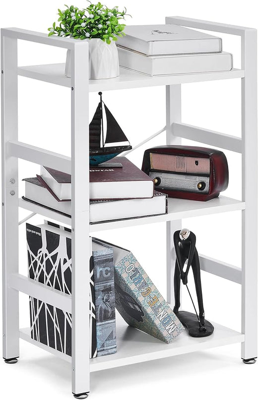 BEWISHOME 3 Tier Bookshelf, White Small Bookshelf for Small Spaces, Short Wooden Storage Bookcase with Metal Frame for Bedroom Living Room and Home Office JCJ62W - LeafyLoom