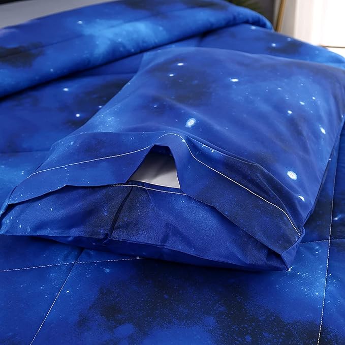 3PCS Blue Galaxy Comforter Set Full, Full Size Bed in a Bag Summer Comforter, Lightweight and Fade Resistant, Cute Full Size Quilt for Boys Girls Toddler Kids and Teens, Full - LeafyLoom