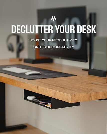 Under Desk Storage Shelf, Under Desk Tray, Carbon Steel Under Shelf Storage, Under The Desk Storage Small Shelf For Desk, Under Table Storage, Gaming Desk Accessories - 13 * 8 * 2.8 in - LeafyLoom