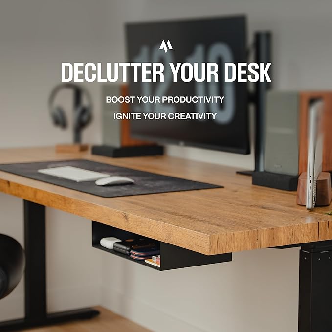 Under Desk Storage Shelf, Under Desk Tray, Carbon Steel Under Shelf Storage, Under The Desk Storage Small Shelf For Desk, Under Table Storage, Gaming Desk Accessories - 13 * 8 * 2.8 in - LeafyLoom