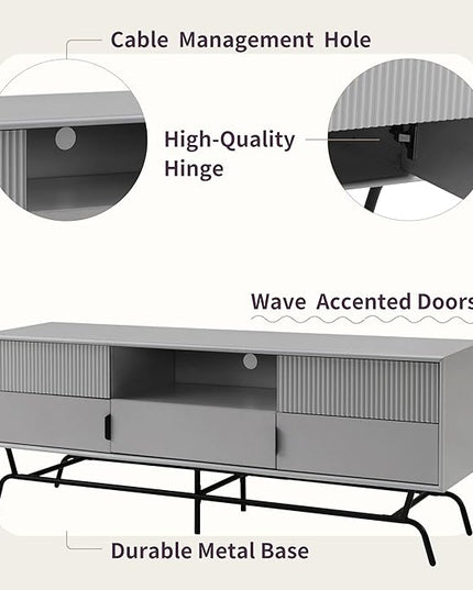 24/7 Shop at Home Quin Modern TV Stand with Storage Drawers, Media Console Cabinet, Entertainment Center for 65 inch Television, Unique Living Room Furniture, Grey Pure - LeafyLoom