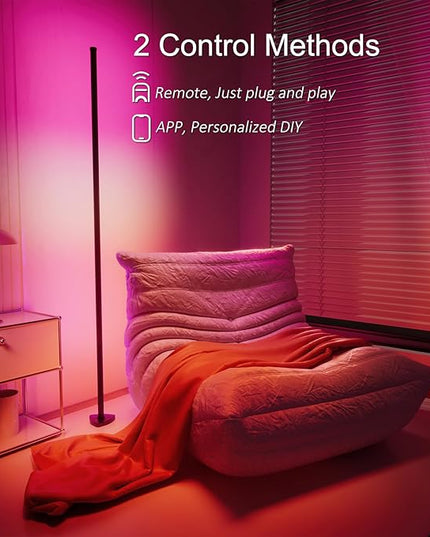 Corner Floor Lamp, Synced Dual Lights LED Control Floor Lamp RGB+ICW Light 56" Smart LED Corner Lamp App and Remote for Living Room Gaming Bedroom and Etc.(1 Pair) - LeafyLoom