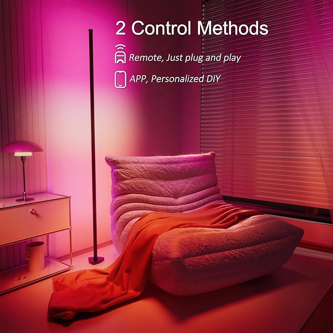 Corner Floor Lamp, Synced Dual Lights LED Control Floor Lamp RGB+ICW Light 56" Smart LED Corner Lamp App and Remote for Living Room Gaming Bedroom and Etc.(1 Pair) - LeafyLoom