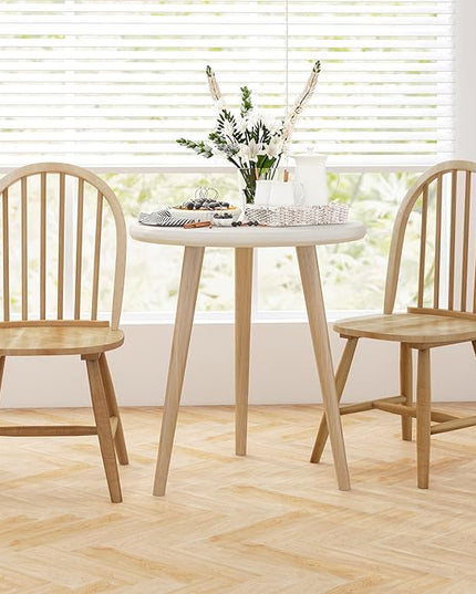 HAPPYGRILL 2 Pieces Wooden Dining Chairs Set, Vintage Armless Windsor Chairs, Kitchen Dining Chairs with Backrest, Natural - LeafyLoom