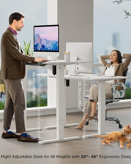 Sweetcrispy Electric Standing Desk, 48 x 24in Adjustable Height Electric Stand up Desk Standing Computer Desk Home Office Desk Ergonomic Workstation with 3 Memory Controller, White - LeafyLoom