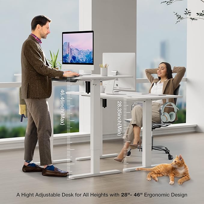 Sweetcrispy Electric Standing Desk, 48 x 24in Adjustable Height Electric Stand up Desk Standing Computer Desk Home Office Desk Ergonomic Workstation with 3 Memory Controller, White - LeafyLoom