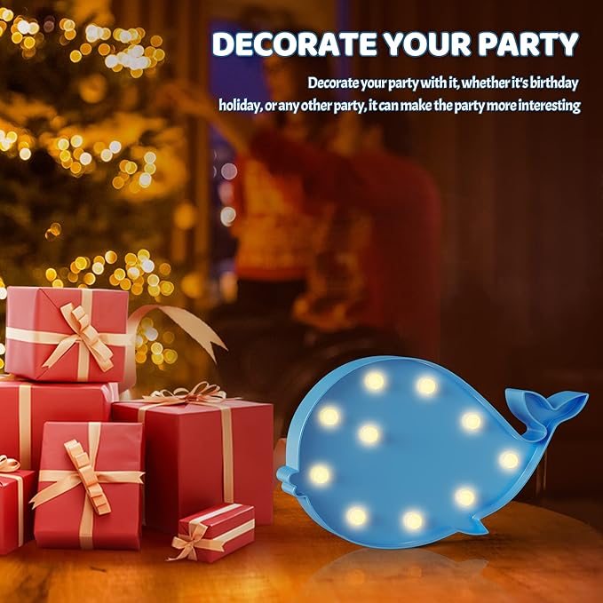 Blue Whale Decor, Whale Party Decorations, Battery Powered Whale Night Light, Under The Sea Party Decorations, Ocean Party Decorations, Ocean Nursery decor - LeafyLoom