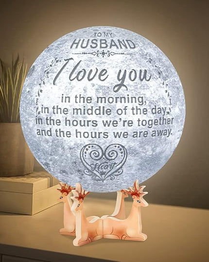 Engraved 3D Moon Lamp Gifts Anniversary Valentine's Day Gift for Husband from Wife, Personalized 5.9 Inch 3D Printing Moon Light Gift for Wife Valentine's Christmas Gift - LeafyLoom
