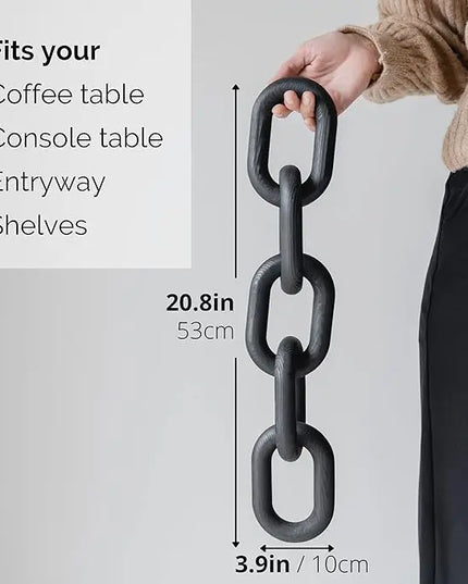 Wood Chain Link Decor - modern coffee table decor items, black chain decor for coffee table, wooden decorative chain, bookshelf decor, shelf decor accents, table decorations for living room - LeafyLoom