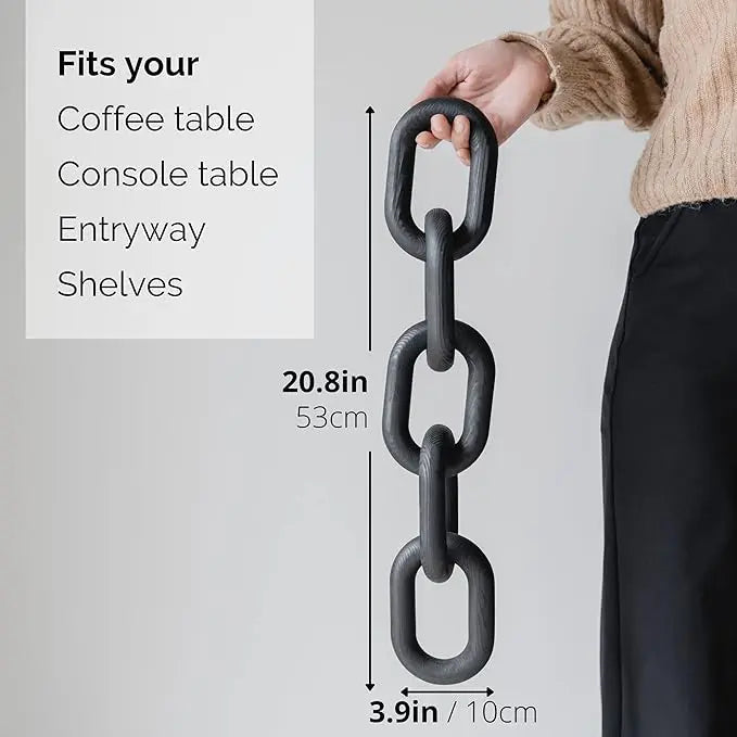 Wood Chain Link Decor - modern coffee table decor items, black chain decor for coffee table, wooden decorative chain, bookshelf decor, shelf decor accents, table decorations for living room - LeafyLoom