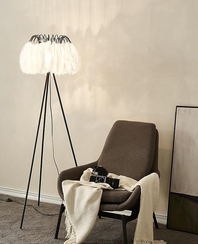 White Feather Lamp, Elegant Floor Lamp for Bedroom, Living Room (Black) - LeafyLoom