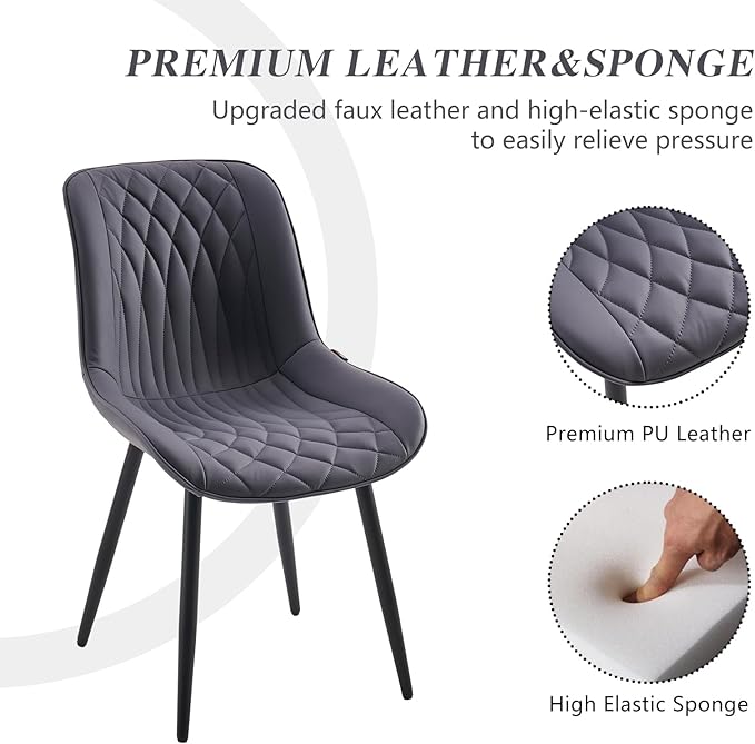 YOUNIKE Dining Chairs set of 2 with High Backs Mid Century Modern Kitchen & Dining Room Chairs PU Faux Leather Upholstered sillas de comedor Comfortable Padded Accent Chair with Metal Legs Dusty Blue - LeafyLoom