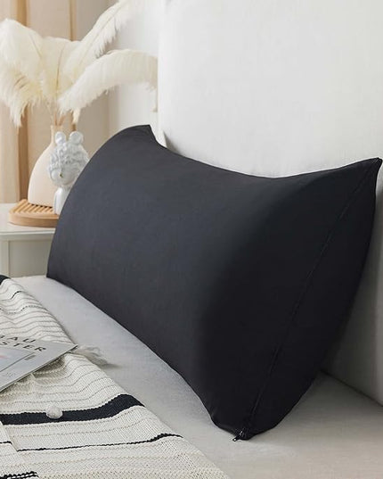 WhatsBedding Memory Foam Body Pillow with Breathable Zippered Cotton Cover, Full Body Pillow for Adults, Long Pillow for Sleeping, Firm Body Pillow Fluffy Supportive - Black - LeafyLoom