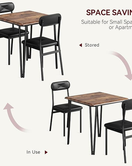 Dining Table for 2, Small Square kitchen Dinner Table Set for 2,Space Saving Wood Modern Dinette With Upholstered,Dining Room Furniture for Breakfast Nook, Apartment,Home Office Small Space,3 Piece - LeafyLoom