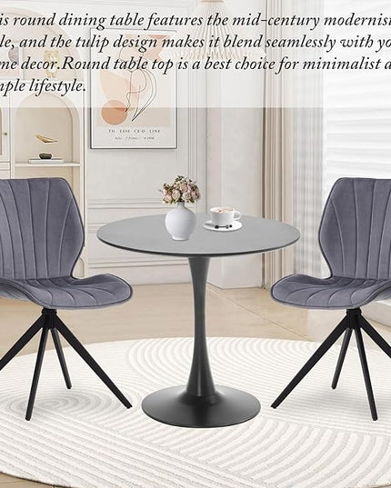 Black Round Dining Table, 31.5" Tulip Table Round Kitchen Dining Table, with 0.7" MDF Table Top and Metal Pedestal Base, Mid-Century Table Leisure for Cafe, Home, Dining Room, Kitchen - LeafyLoom