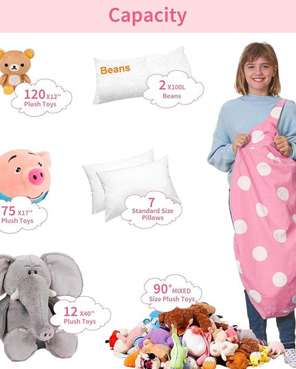 Aubliss Stuffed Animal Bean Bag Storage Chair (Light Pink Dot, Large (38'')) - LeafyLoom