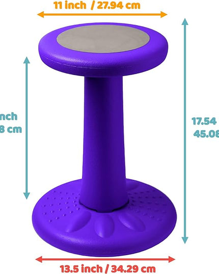 Studico ActiveChairs Kids Wobble Chair, Flexible Elementary Classroom Seating, Improves Focus, Posture and Helps ADHD/ADD, Sensory Desk Chairs, Pre-Teen 17.75" Active Fidget Chairs, Ages 7-12, Purple - LeafyLoom