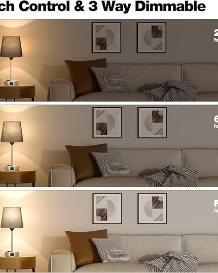 Table Lamps for Bedrooms Set of 2 Bedside - Nightstand Bedroom Lamp with USB C Port and AC Outlet Charging, Dimmable Touch Small End Side Lamp, Black Night Stand Light for Kid/Guest Room/Living Room - LeafyLoom