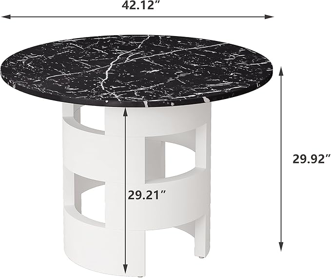NicBex Dining Table Contemporary Kitchen Table Farmhouse Rustic 42.12" Round Dining Table with Printed Black Marble Table Top for Dining Room, Kitchen, Living Room, Round Dining Table, Black + White - LeafyLoom