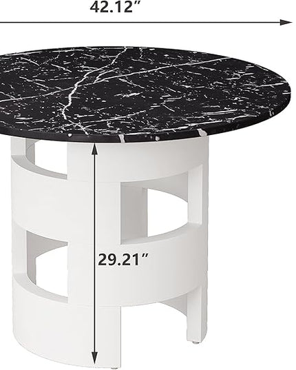 NicBex 42.12Inch Round Dining Table,Modern Kitchen Table with Printed Black Marble Tabletop for 2 to 4,Leisure Coffee Table for Kitchen,Small Space,Apartment,Living Room,Space-Saving,Black+White - LeafyLoom