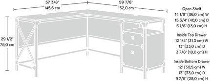 Sauder Steel River L-Shaped Desk, L: 59.84" x W: 57.32" x H: 29.53", Carbon Oak Finish - LeafyLoom
