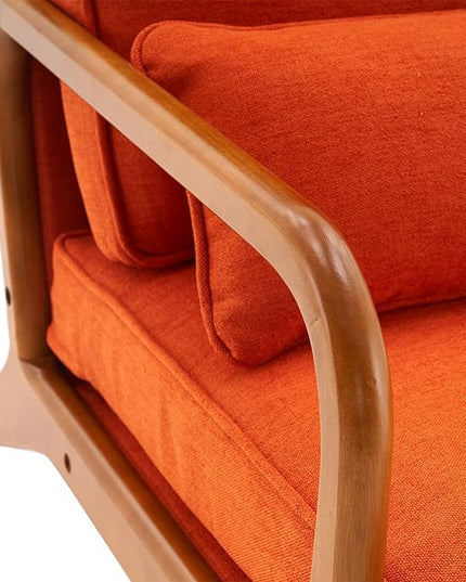 Bonnlo Linen Burnt Orange Mid Century Modern Accent Chair, Soild Wood Padding Lounge Armchairs Side Sitting Chairs for Living Room, Bedroom, Guest Room - LeafyLoom