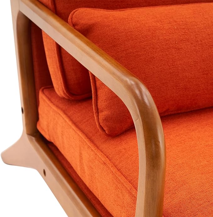 Bonnlo Linen Burnt Orange Mid Century Modern Accent Chair, Soild Wood Padding Lounge Armchairs Side Sitting Chairs for Living Room, Bedroom, Guest Room - LeafyLoom