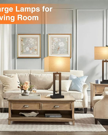 22" Tall Living Room Lamps for Night Stands - Touch Bedside Lamp with USB C+A, 3 Way Dimmable bedroom Lamps for End Tables Set of 2, Modern Night Stand Lamps for Bed Side(Beige&Black) - LeafyLoom